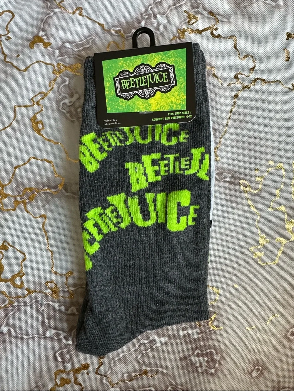 🌵 3/$15 BeetleJuice Gray and Lime green novelty socks ( see description)